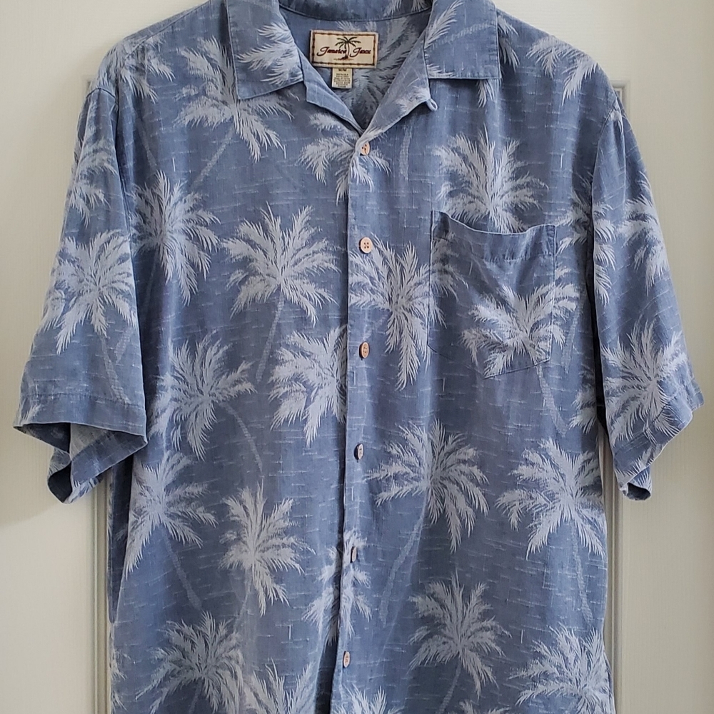Jamaica Jaxx Men's Hawaiian Button Up 100% Silk Casual Shirt Sz M
